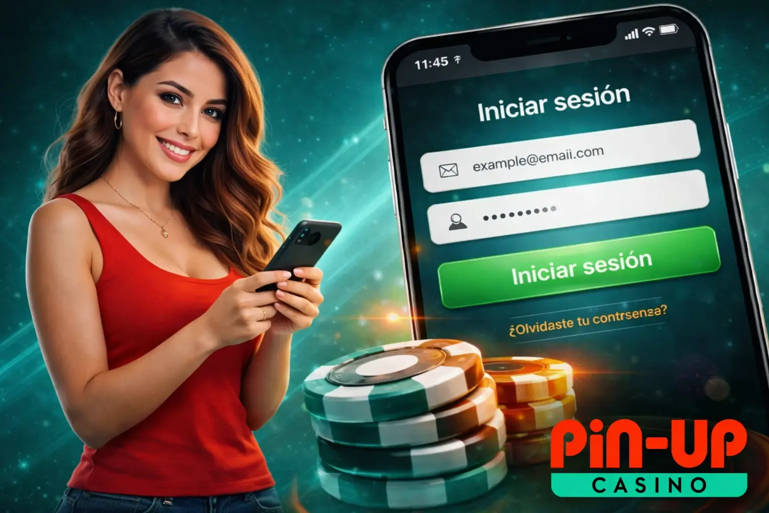 Mujer con pantalla de inicio de sesión