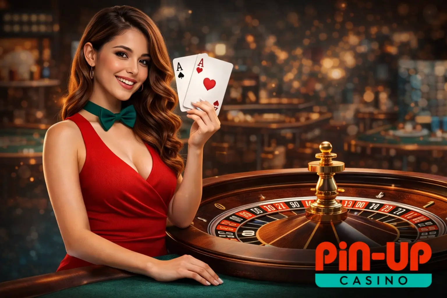 Crupier con ruleta de casino.